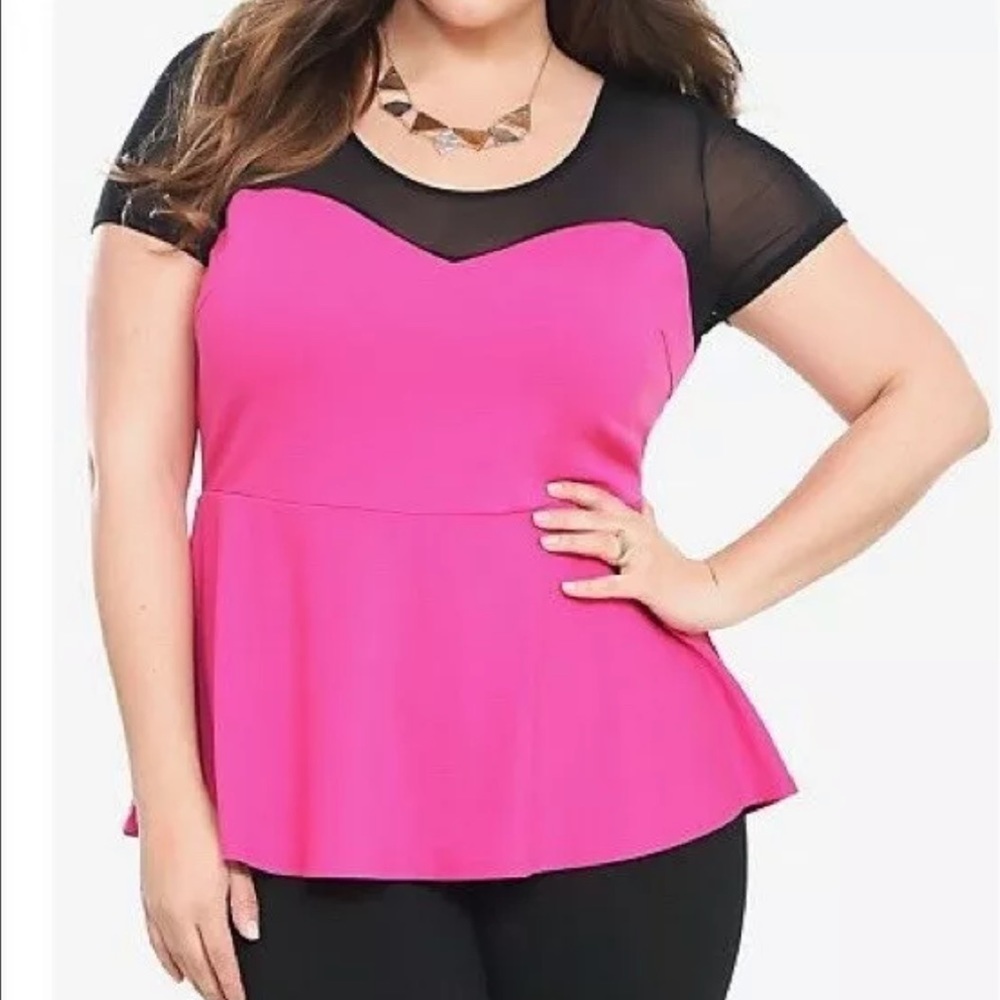TORRID Pink & Sheer Black Peplum Top Women’s 2X